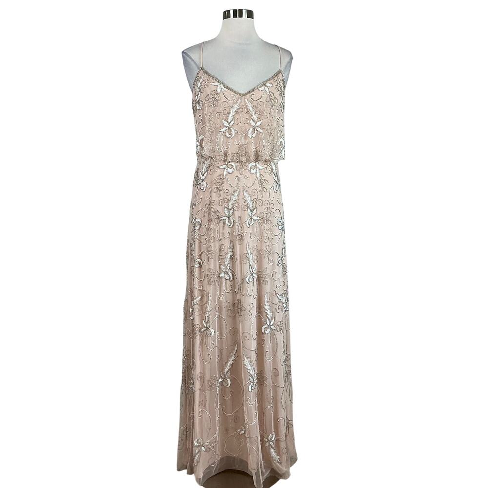 Adrianna Papell Blush Pink Beaded Floral Slip Gown